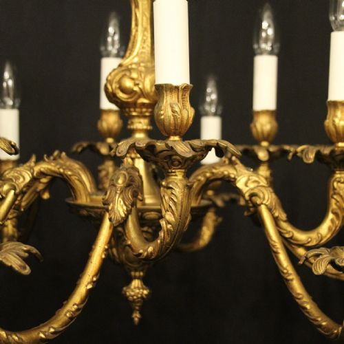 FRENCH GILDED BRASS 12 LIGHT DOUBLE TIERED CHANDELIER - ADDITIONAL PHOTO 4