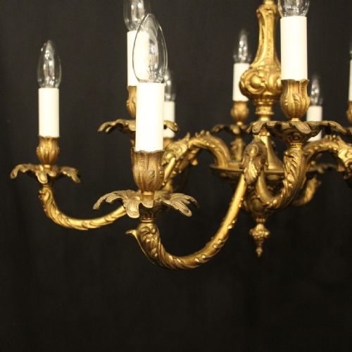 FRENCH GILDED BRASS 12 LIGHT DOUBLE TIERED CHANDELIER - ADDITIONAL PHOTO 5