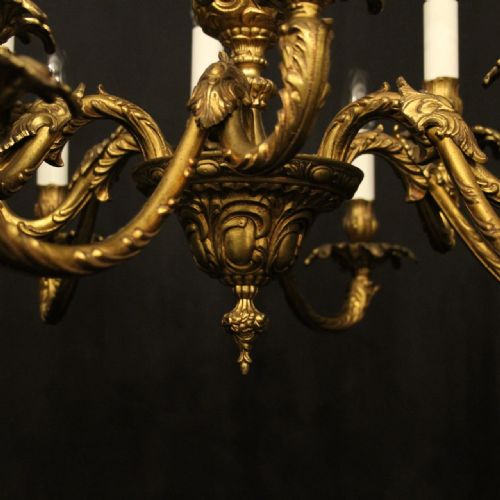 FRENCH GILDED BRASS 12 LIGHT DOUBLE TIERED CHANDELIER - ADDITIONAL PHOTO 6