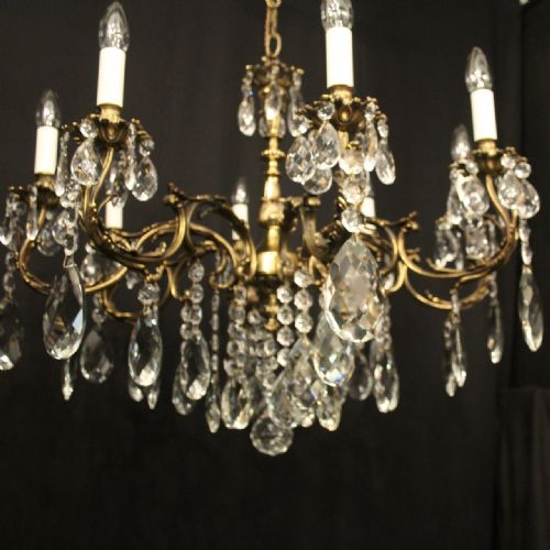 FRENCH GILDED BRASS CRYSTAL 8 LIGHT ANTIQUE CHANDELIER - ADDITIONAL PHOTO 1