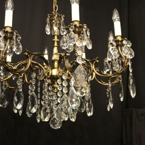 FRENCH GILDED BRASS CRYSTAL 8 LIGHT ANTIQUE CHANDELIER - ADDITIONAL PHOTO 2
