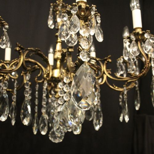 FRENCH GILDED BRASS CRYSTAL 8 LIGHT ANTIQUE CHANDELIER - ADDITIONAL PHOTO 3