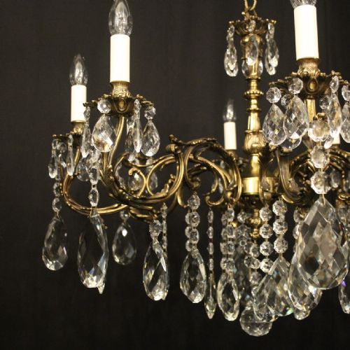 FRENCH GILDED BRASS CRYSTAL 8 LIGHT ANTIQUE CHANDELIER - ADDITIONAL PHOTO 4