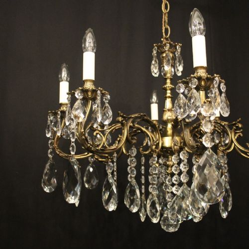 FRENCH GILDED BRASS CRYSTAL 8 LIGHT ANTIQUE CHANDELIER - ADDITIONAL PHOTO 5
