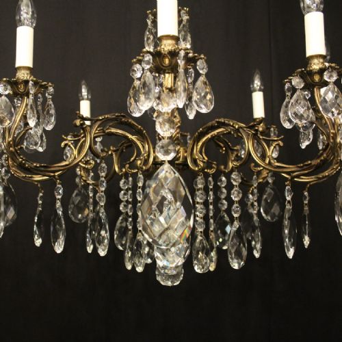 FRENCH GILDED BRASS CRYSTAL 8 LIGHT ANTIQUE CHANDELIER - ADDITIONAL PHOTO 6