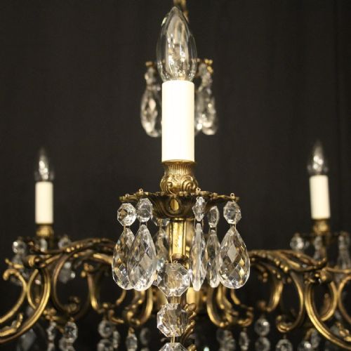 FRENCH GILDED BRASS CRYSTAL 8 LIGHT ANTIQUE CHANDELIER - ADDITIONAL PHOTO 7