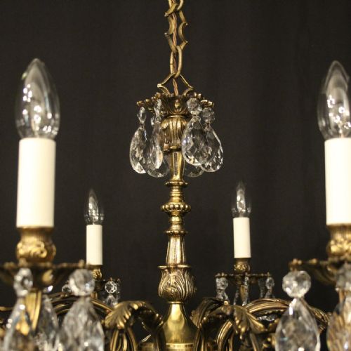 FRENCH GILDED BRASS CRYSTAL 8 LIGHT ANTIQUE CHANDELIER - ADDITIONAL PHOTO 8