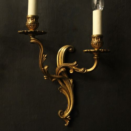 FRENCH SET OF 3 TWIN ARM GILDED ANTIQUE WALL LIGHTS - ADDITIONAL PHOTO 5
