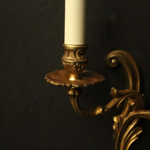 FRENCH SET OF 3 TWIN ARM GILDED ANTIQUE WALL LIGHTS - ADDITIONAL PHOTO 6