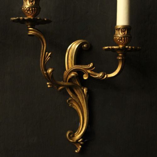 FRENCH SET OF 3 TWIN ARM GILDED ANTIQUE WALL LIGHTS - ADDITIONAL PHOTO 7