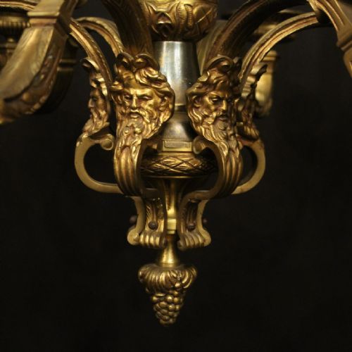 FRENCH PAIR GILDED BRONZE 6 LIGHT ANTIQUE CHANDELIERS - ADDITIONAL PHOTO 6