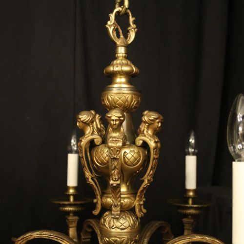 FRENCH PAIR GILDED BRONZE 6 LIGHT ANTIQUE CHANDELIERS - ADDITIONAL PHOTO 7