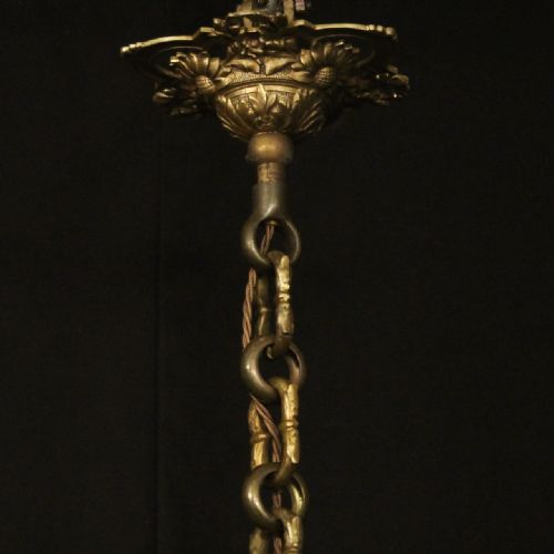 FRENCH PAIR GILDED BRONZE 6 LIGHT ANTIQUE CHANDELIERS - ADDITIONAL PHOTO 9
