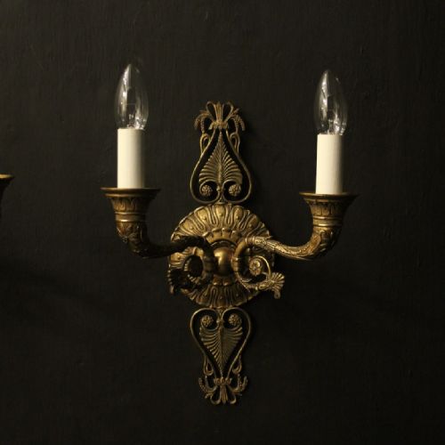 FRENCH PAIR GILDED BRONZE EMPIRE ANTIQUE WALL LIGHTS - ADDITIONAL PHOTO 1