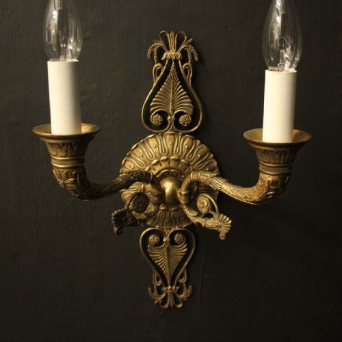FRENCH PAIR GILDED BRONZE EMPIRE ANTIQUE WALL LIGHTS - ADDITIONAL PHOTO 2