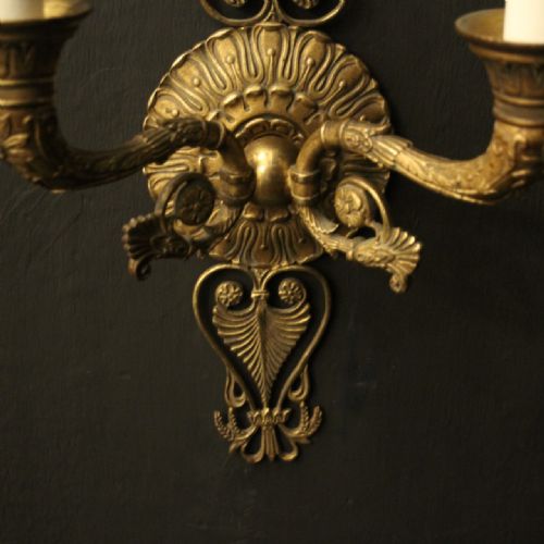 FRENCH PAIR GILDED BRONZE EMPIRE ANTIQUE WALL LIGHTS - ADDITIONAL PHOTO 3