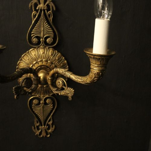 FRENCH PAIR GILDED BRONZE EMPIRE ANTIQUE WALL LIGHTS - ADDITIONAL PHOTO 4