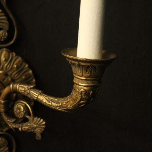 FRENCH PAIR GILDED BRONZE EMPIRE ANTIQUE WALL LIGHTS - ADDITIONAL PHOTO 6