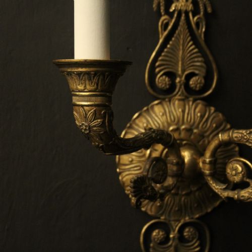 FRENCH PAIR GILDED BRONZE EMPIRE ANTIQUE WALL LIGHTS - ADDITIONAL PHOTO 7
