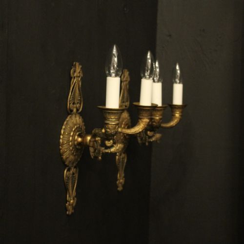 FRENCH PAIR GILDED BRONZE EMPIRE ANTIQUE WALL LIGHTS - ADDITIONAL PHOTO 9