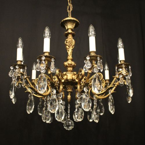 FRENCH GILDED BRONZE CRYSTAL 10 LIGHT ANTIQUE CHANDELIER - ADDITIONAL PHOTO 1