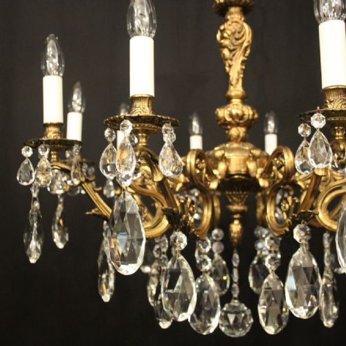 FRENCH GILDED BRONZE CRYSTAL 10 LIGHT ANTIQUE CHANDELIER - ADDITIONAL PHOTO 2