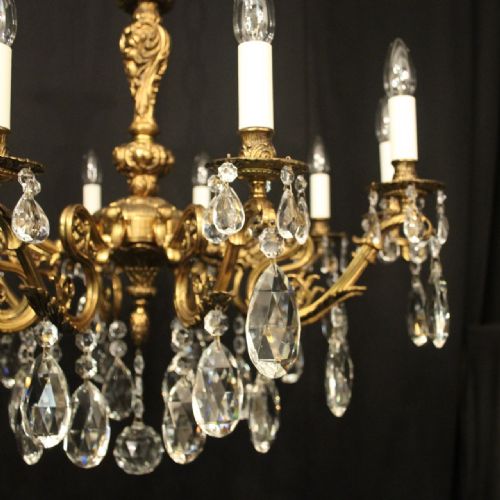 FRENCH GILDED BRONZE CRYSTAL 10 LIGHT ANTIQUE CHANDELIER - ADDITIONAL PHOTO 3