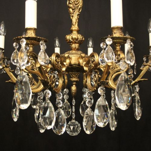 FRENCH GILDED BRONZE CRYSTAL 10 LIGHT ANTIQUE CHANDELIER - ADDITIONAL PHOTO 6