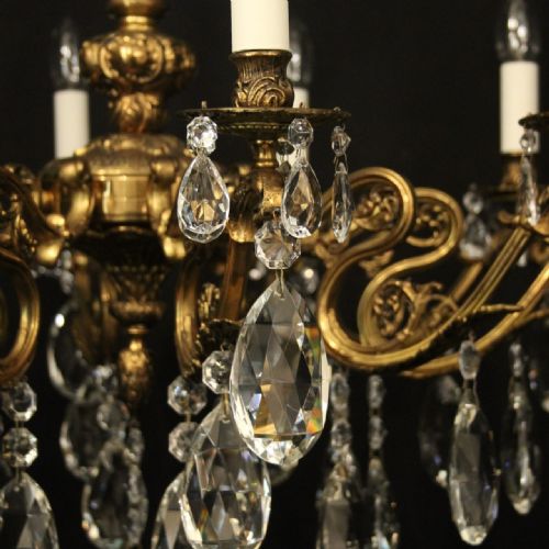 FRENCH GILDED BRONZE CRYSTAL 10 LIGHT ANTIQUE CHANDELIER - ADDITIONAL PHOTO 7