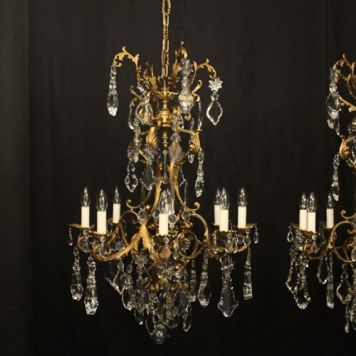 FRENCH PAIR OF GILDED BRONZE CRYSTAL ANTIQUE CHANDELIERS - ADDITIONAL PHOTO 1