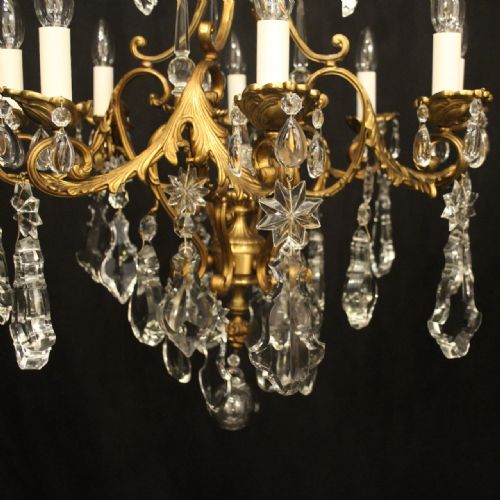 FRENCH PAIR OF GILDED BRONZE CRYSTAL ANTIQUE CHANDELIERS - ADDITIONAL PHOTO 3