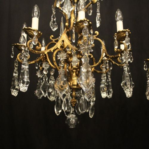 FRENCH PAIR OF GILDED BRONZE CRYSTAL ANTIQUE CHANDELIERS - ADDITIONAL PHOTO 4
