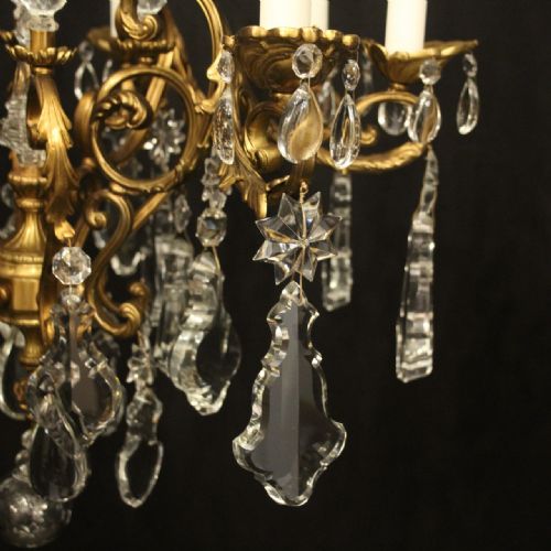 FRENCH PAIR OF GILDED BRONZE CRYSTAL ANTIQUE CHANDELIERS - ADDITIONAL PHOTO 5