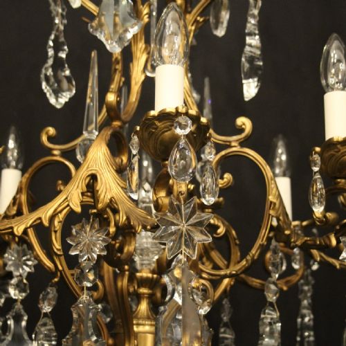 FRENCH PAIR OF GILDED BRONZE CRYSTAL ANTIQUE CHANDELIERS - ADDITIONAL PHOTO 6