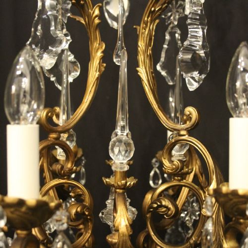 FRENCH PAIR OF GILDED BRONZE CRYSTAL ANTIQUE CHANDELIERS - ADDITIONAL PHOTO 7