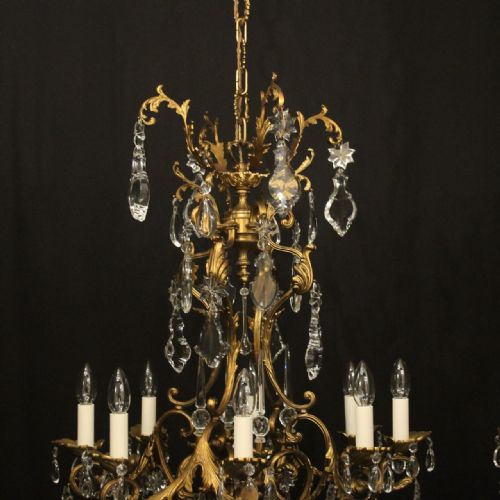 FRENCH PAIR OF GILDED BRONZE CRYSTAL ANTIQUE CHANDELIERS - ADDITIONAL PHOTO 8