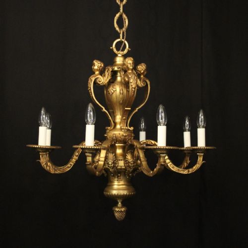 FRENCH LATE 19TH CENTURY GILDED BRONZE 8 LIGHT ANTIQUE CHANDELIER