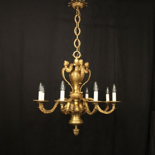 FRENCH LATE 19TH CENTURY GILDED BRONZE 8 LIGHT ANTIQUE CHANDELIER - ADDITIONAL PHOTO 1