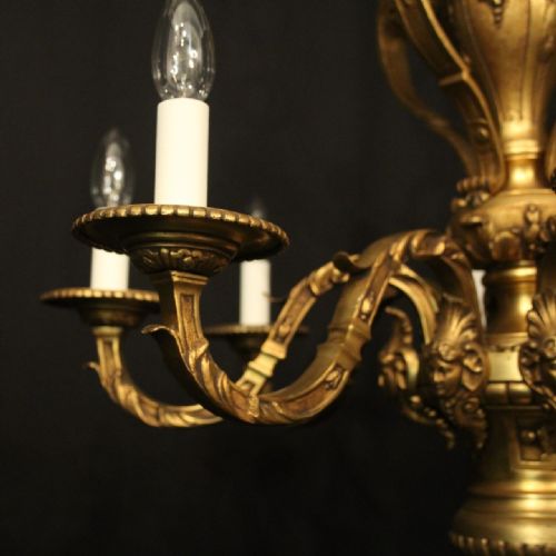 FRENCH LATE 19TH CENTURY GILDED BRONZE 8 LIGHT ANTIQUE CHANDELIER - ADDITIONAL PHOTO 2