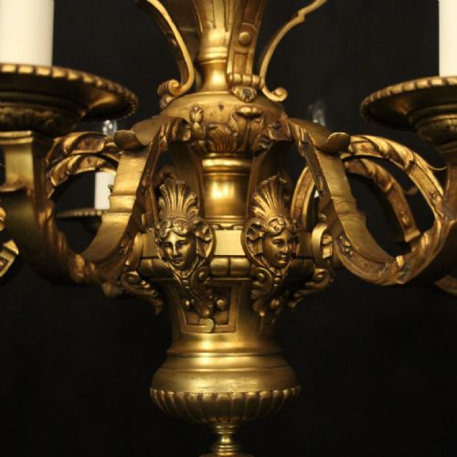 FRENCH LATE 19TH CENTURY GILDED BRONZE 8 LIGHT ANTIQUE CHANDELIER - ADDITIONAL PHOTO 5