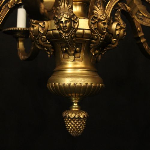 FRENCH LATE 19TH CENTURY GILDED BRONZE 8 LIGHT ANTIQUE CHANDELIER - ADDITIONAL PHOTO 6