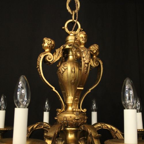 FRENCH LATE 19TH CENTURY GILDED BRONZE 8 LIGHT ANTIQUE CHANDELIER - ADDITIONAL PHOTO 7