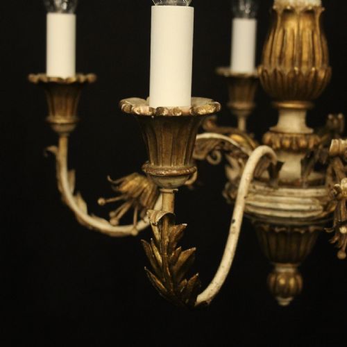 FRENCH 6 LIGHT GILTWOOD ANTIQUE CHANDELIER - ADDITIONAL PHOTO 2