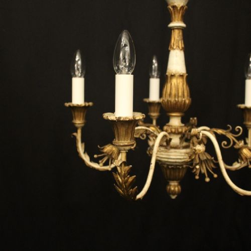 FRENCH 6 LIGHT GILTWOOD ANTIQUE CHANDELIER - ADDITIONAL PHOTO 3