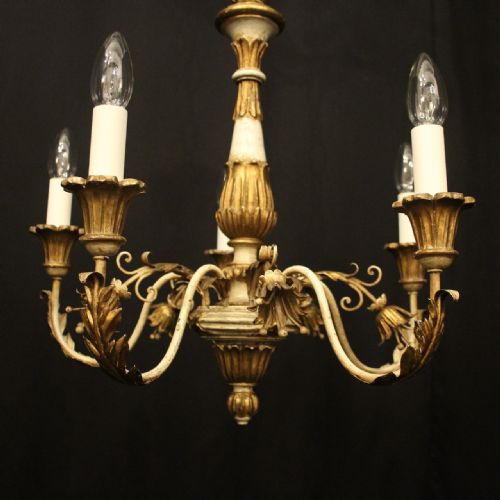 FRENCH 6 LIGHT GILTWOOD ANTIQUE CHANDELIER - ADDITIONAL PHOTO 4