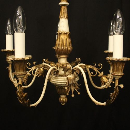 FRENCH 6 LIGHT GILTWOOD ANTIQUE CHANDELIER - ADDITIONAL PHOTO 6