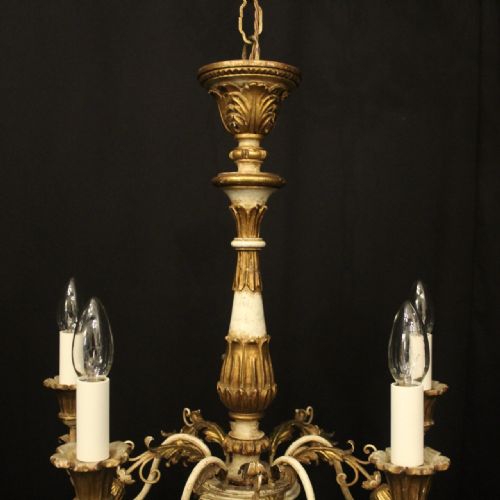 FRENCH 6 LIGHT GILTWOOD ANTIQUE CHANDELIER - ADDITIONAL PHOTO 7