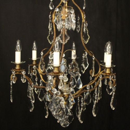 FRENCH GILDED BRASS CRYSTAL 7 LIGHT ANTIQUE CRYSTAL CHANDELIER - ADDITIONAL PHOTO 1