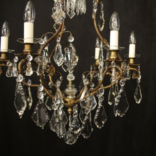FRENCH GILDED BRASS CRYSTAL 7 LIGHT ANTIQUE CRYSTAL CHANDELIER - ADDITIONAL PHOTO 2