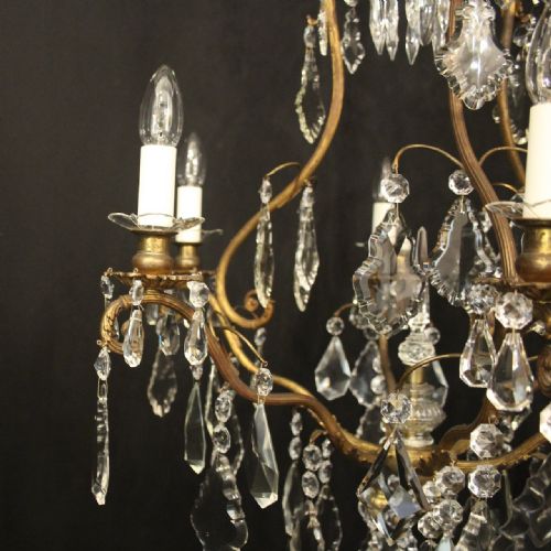 FRENCH GILDED BRASS CRYSTAL 7 LIGHT ANTIQUE CRYSTAL CHANDELIER - ADDITIONAL PHOTO 3